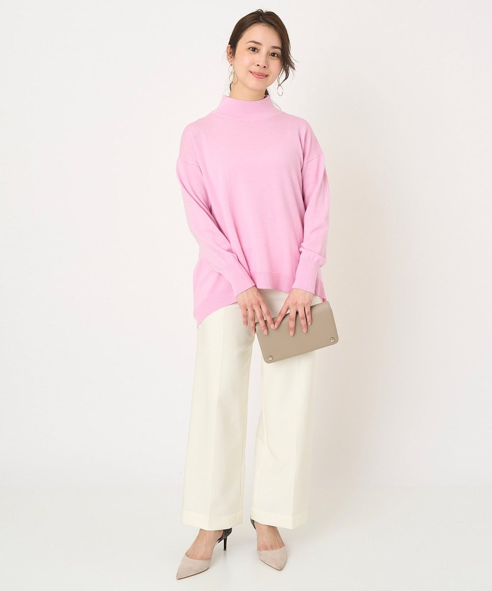 F1FAV04150 MK MICHEL KLEIN(小さいサイズ)(メゾン ドゥ サンク) 【小さいサイズ】ハイネックAラインニットチュニック/洗える ピンク