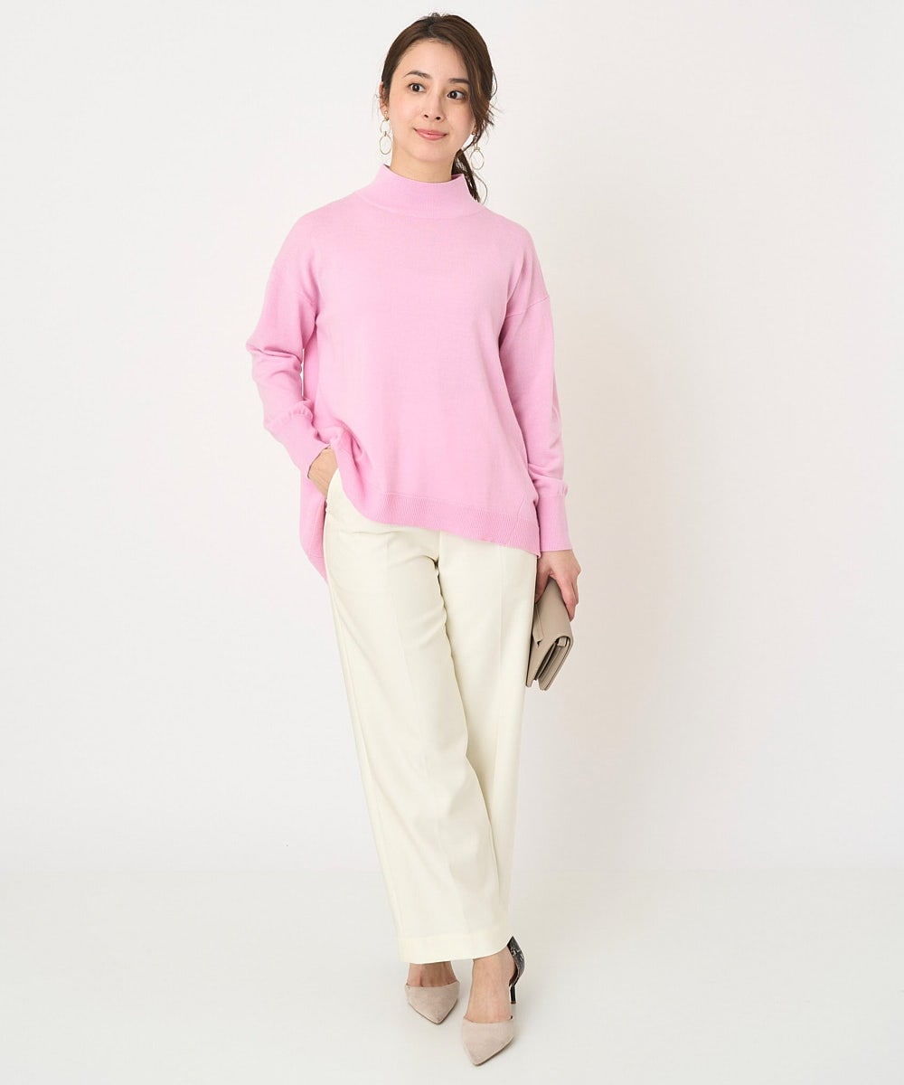 F1FAV04150 MK MICHEL KLEIN(小さいサイズ)(メゾン ドゥ サンク) 【小さいサイズ】ハイネックAラインニットチュニック/洗える ピンク