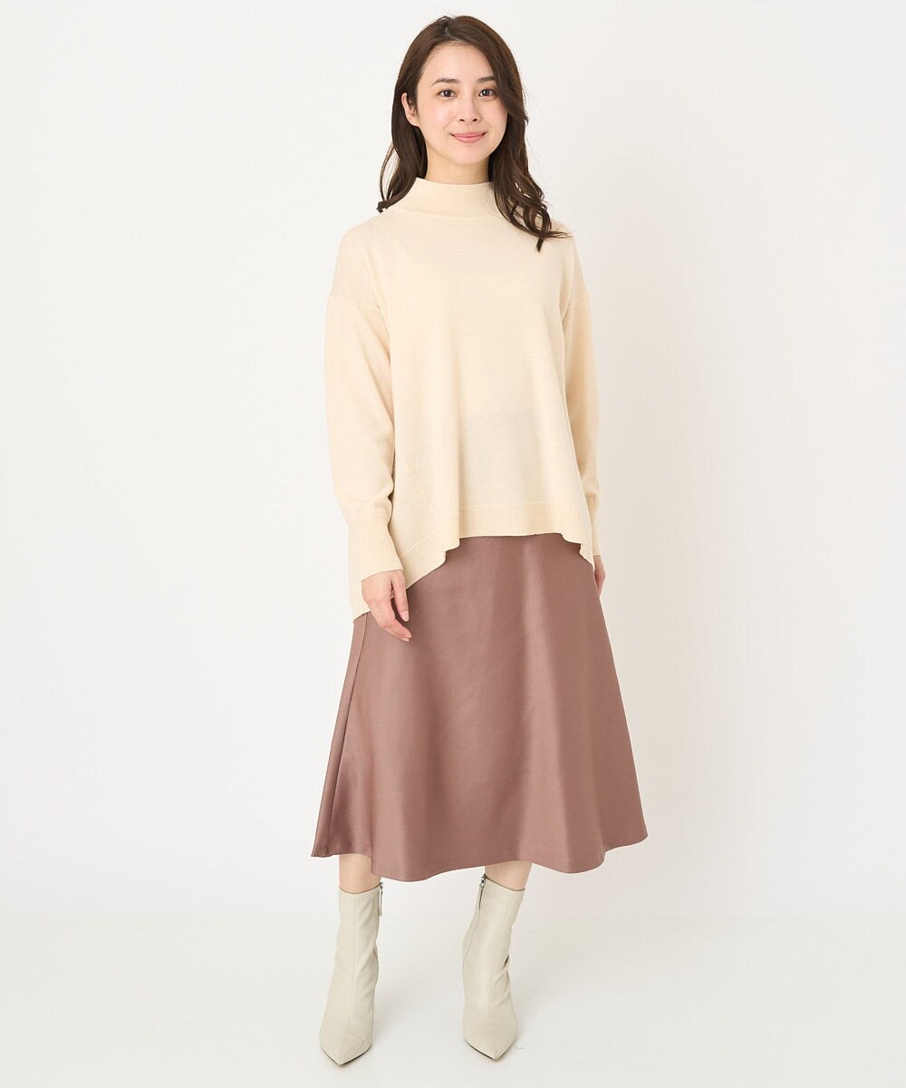 F1FAV04150 MK MICHEL KLEIN(小さいサイズ)(メゾン ドゥ サンク) 【小さいサイズ】ハイネックAラインニットチュニック/洗える ピンク