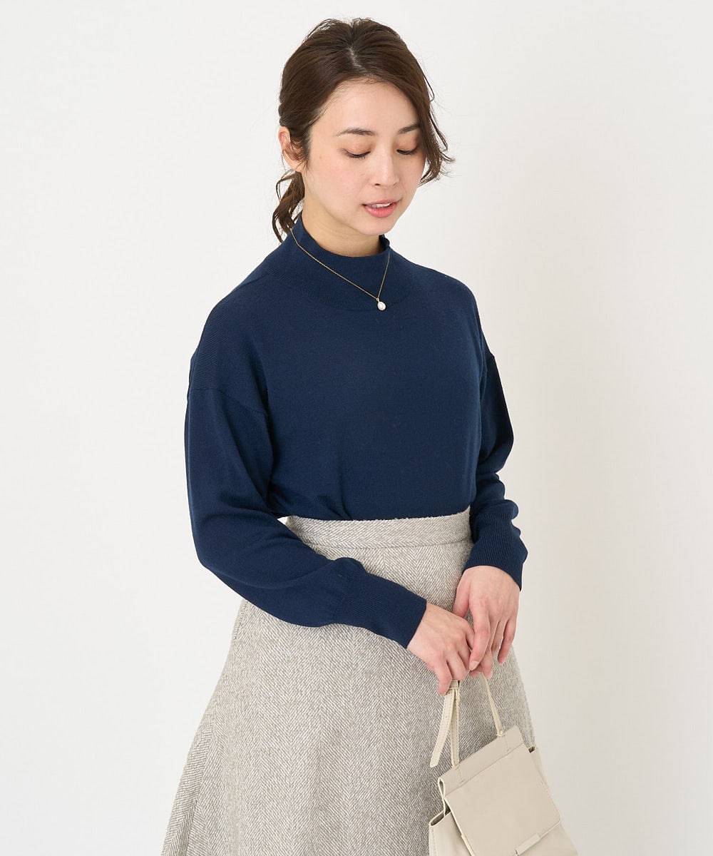 F1FAV04150 MK MICHEL KLEIN(小さいサイズ)(メゾン ドゥ サンク) 【小さいサイズ】ハイネックAラインニットチュニック/洗える ピンク