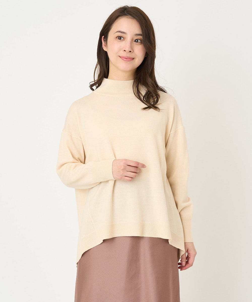 F1FAV04150 MK MICHEL KLEIN(小さいサイズ)(メゾン ドゥ サンク) 【小さいサイズ】ハイネックAラインニットチュニック/洗える ピンク