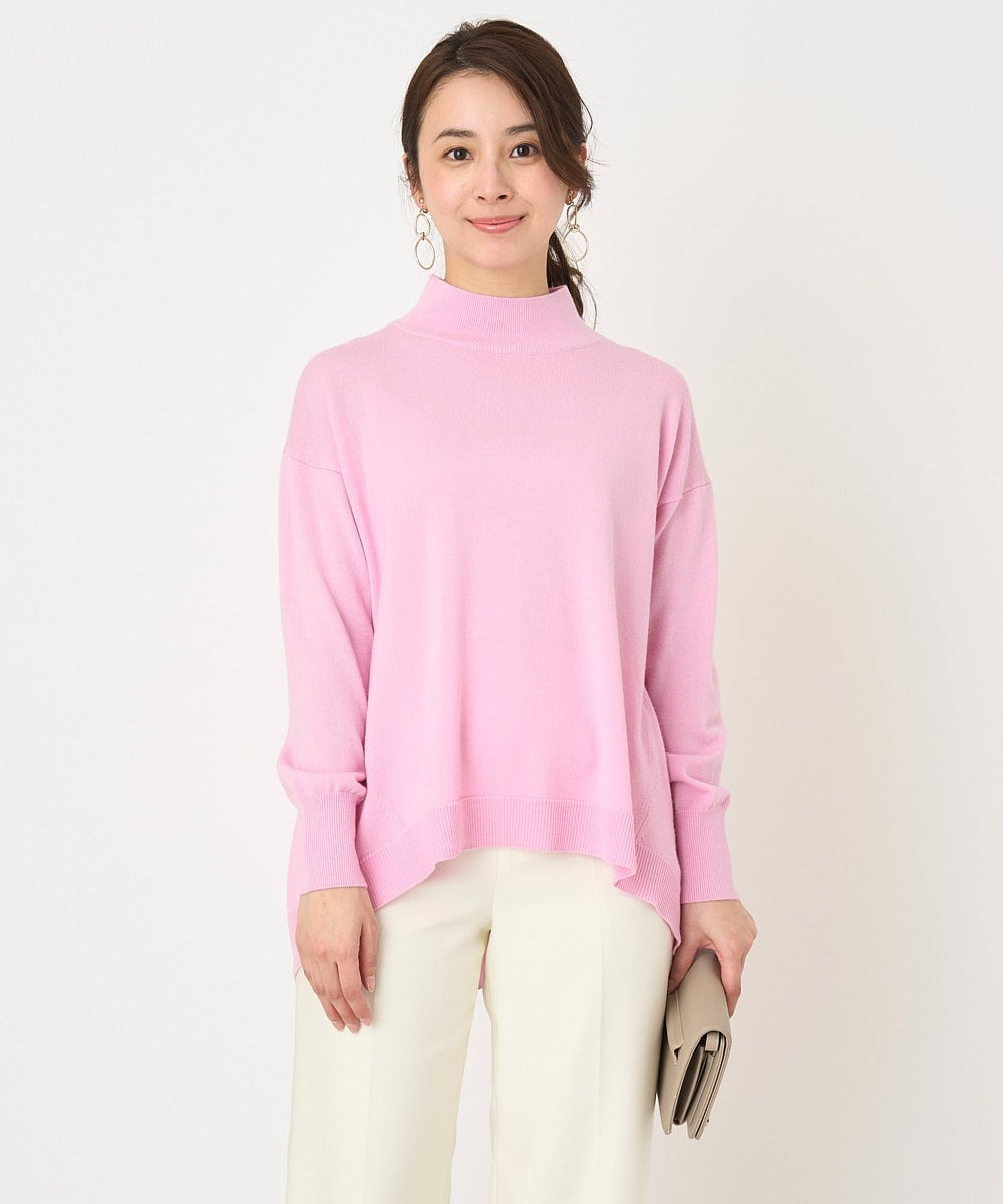 F1FAV04150 MK MICHEL KLEIN(小さいサイズ)(メゾン ドゥ サンク) 【小さいサイズ】ハイネックAラインニットチュニック/洗える ピンク