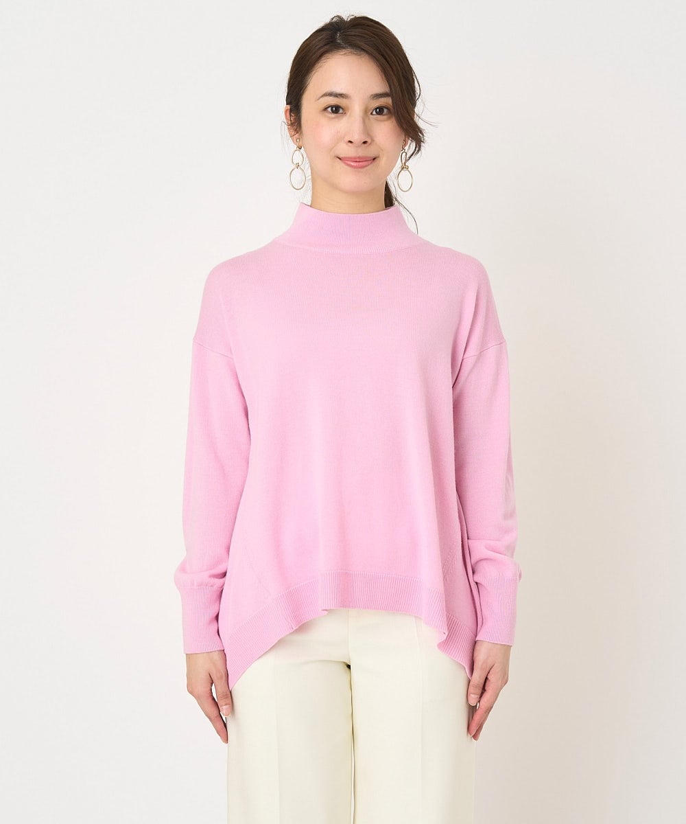 F1FAV04150 MK MICHEL KLEIN(小さいサイズ)(メゾン ドゥ サンク) 【小さいサイズ】ハイネックAラインニットチュニック/洗える ピンク