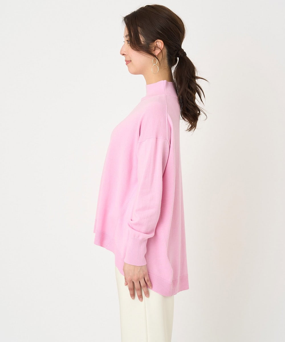 F1FAV04150 MK MICHEL KLEIN(小さいサイズ)(メゾン ドゥ サンク) 【小さいサイズ】ハイネックAラインニットチュニック/洗える ピンク