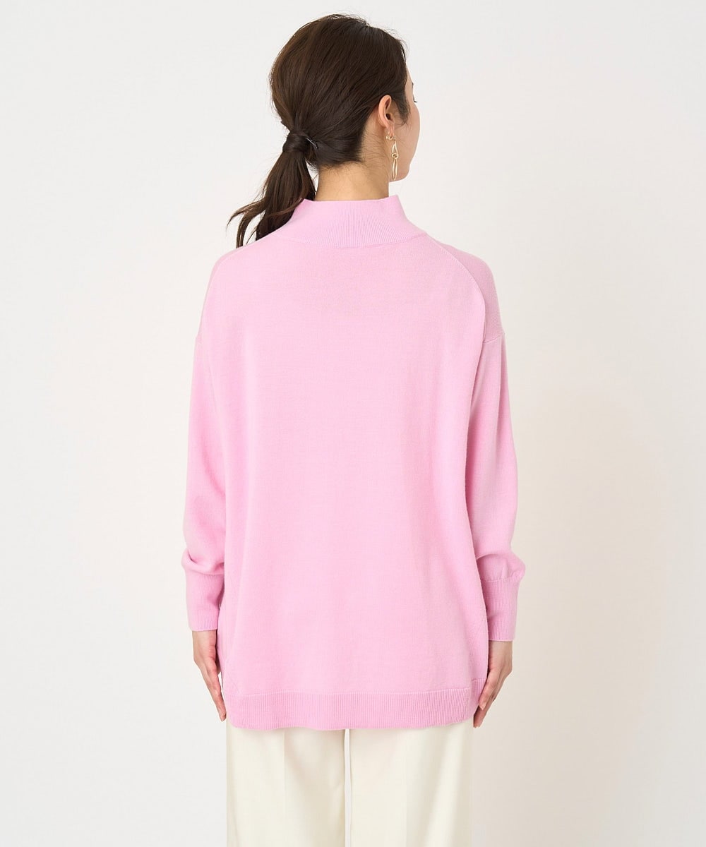 F1FAV04150 MK MICHEL KLEIN(小さいサイズ)(メゾン ドゥ サンク) 【小さいサイズ】ハイネックAラインニットチュニック/洗える ピンク