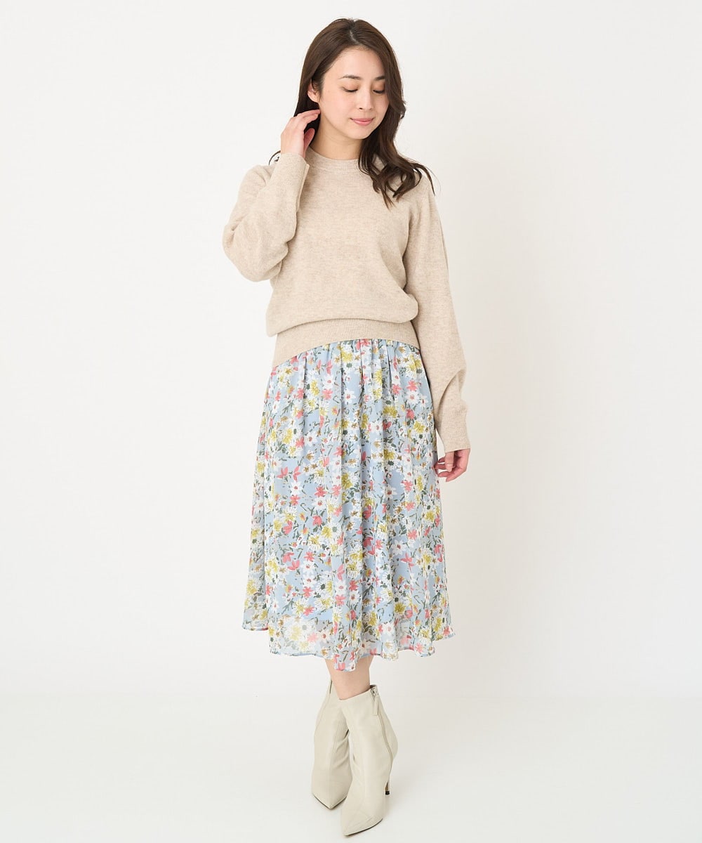 F1FAV09150 MK MICHEL KLEIN(小さいサイズ)(メゾン ドゥ サンク) 【小さいサイズ】airwoolパール調釦バックデザインニット ピンク