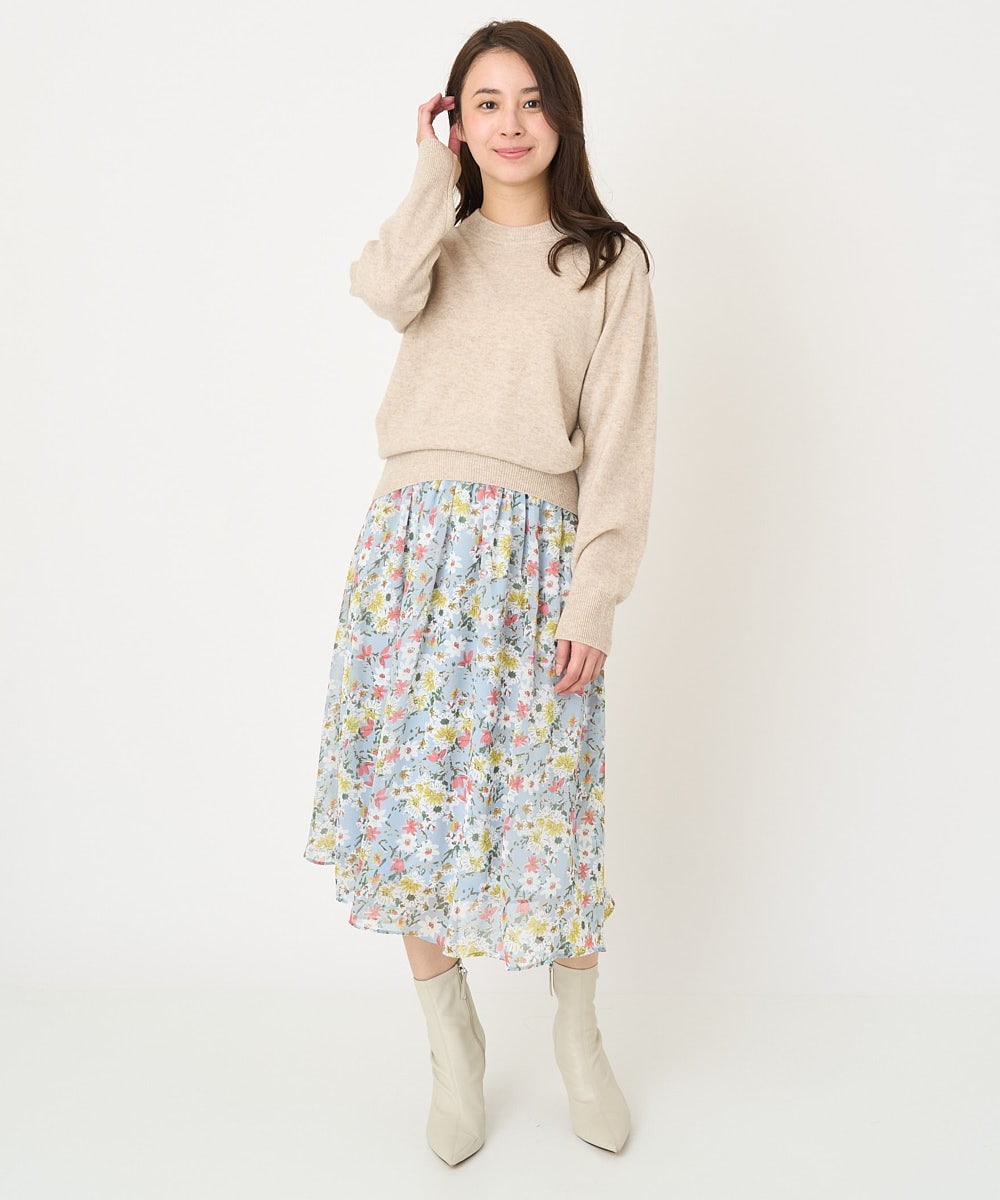 F1FAV09150 MK MICHEL KLEIN(小さいサイズ)(メゾン ドゥ サンク) 【小さいサイズ】airwoolパール調釦バックデザインニット ピンク