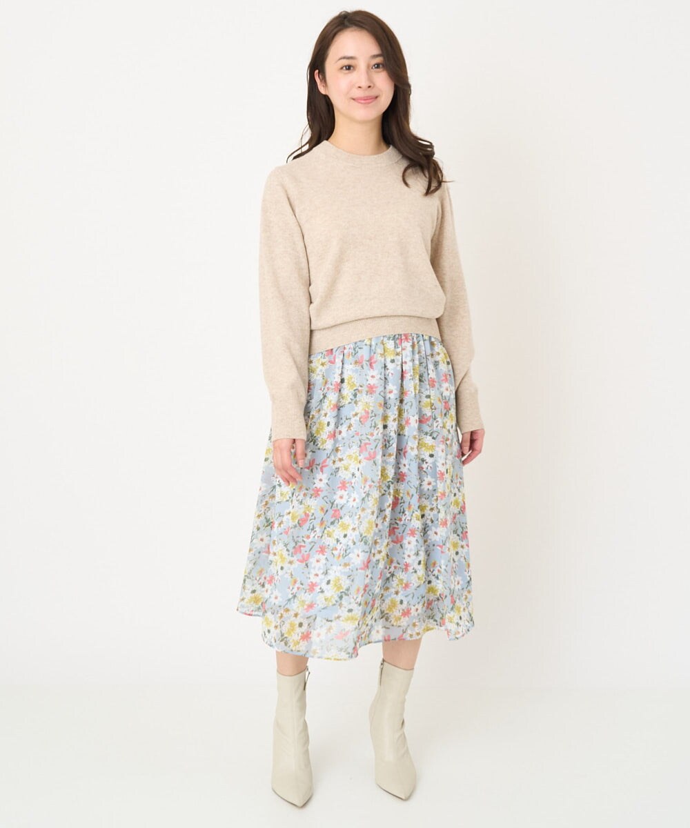 F1FAV09150 MK MICHEL KLEIN(小さいサイズ)(メゾン ドゥ サンク) 【小さいサイズ】airwoolパール調釦バックデザインニット ピンク