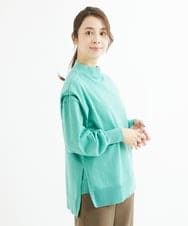 F1FAV49170 MK MICHEL KLEIN(小さいサイズ)(メゾン ドゥ サンク) 【小さいサイズ】ボトルネックニットベスト×ボリュームスリーブニット アンサンブル/洗える グリーン