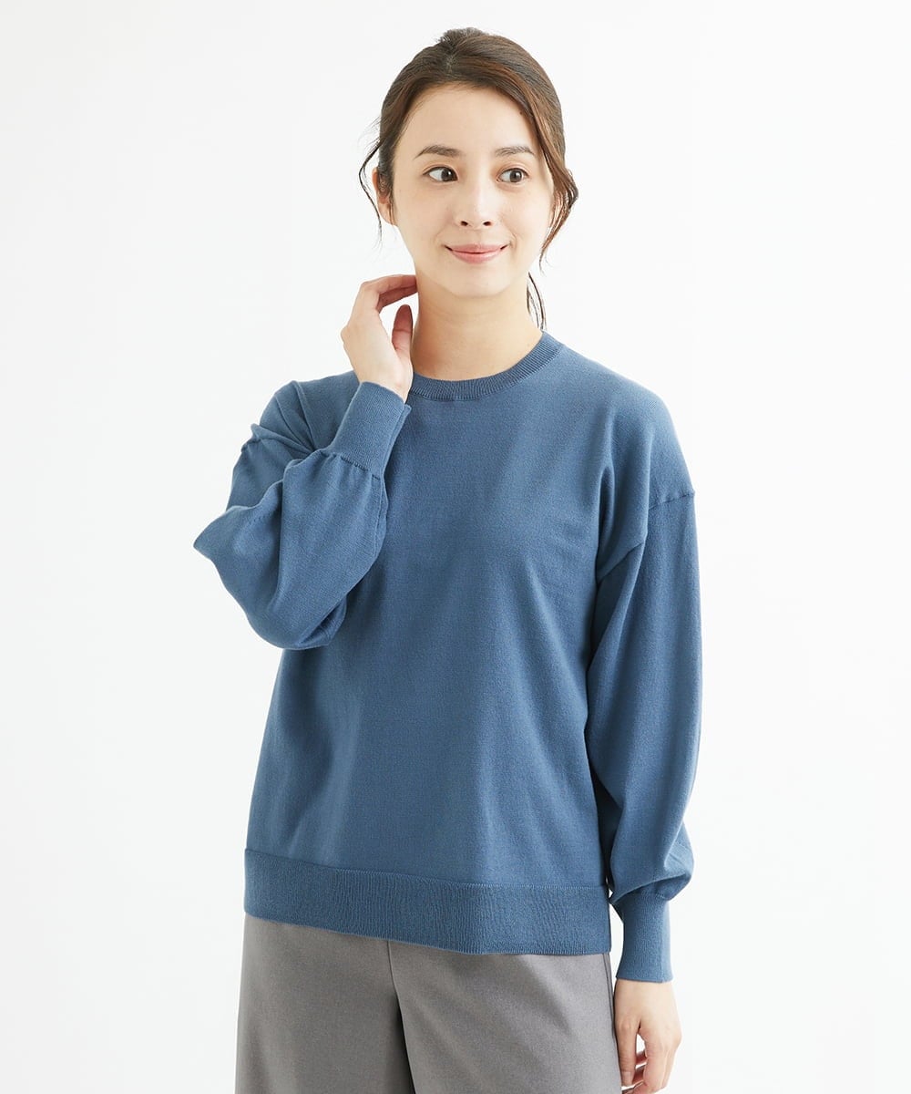F1FAV49170 MK MICHEL KLEIN(小さいサイズ)(メゾン ドゥ サンク) 【小さいサイズ】ボトルネックニットベスト×ボリュームスリーブニット アンサンブル/洗える グリーン