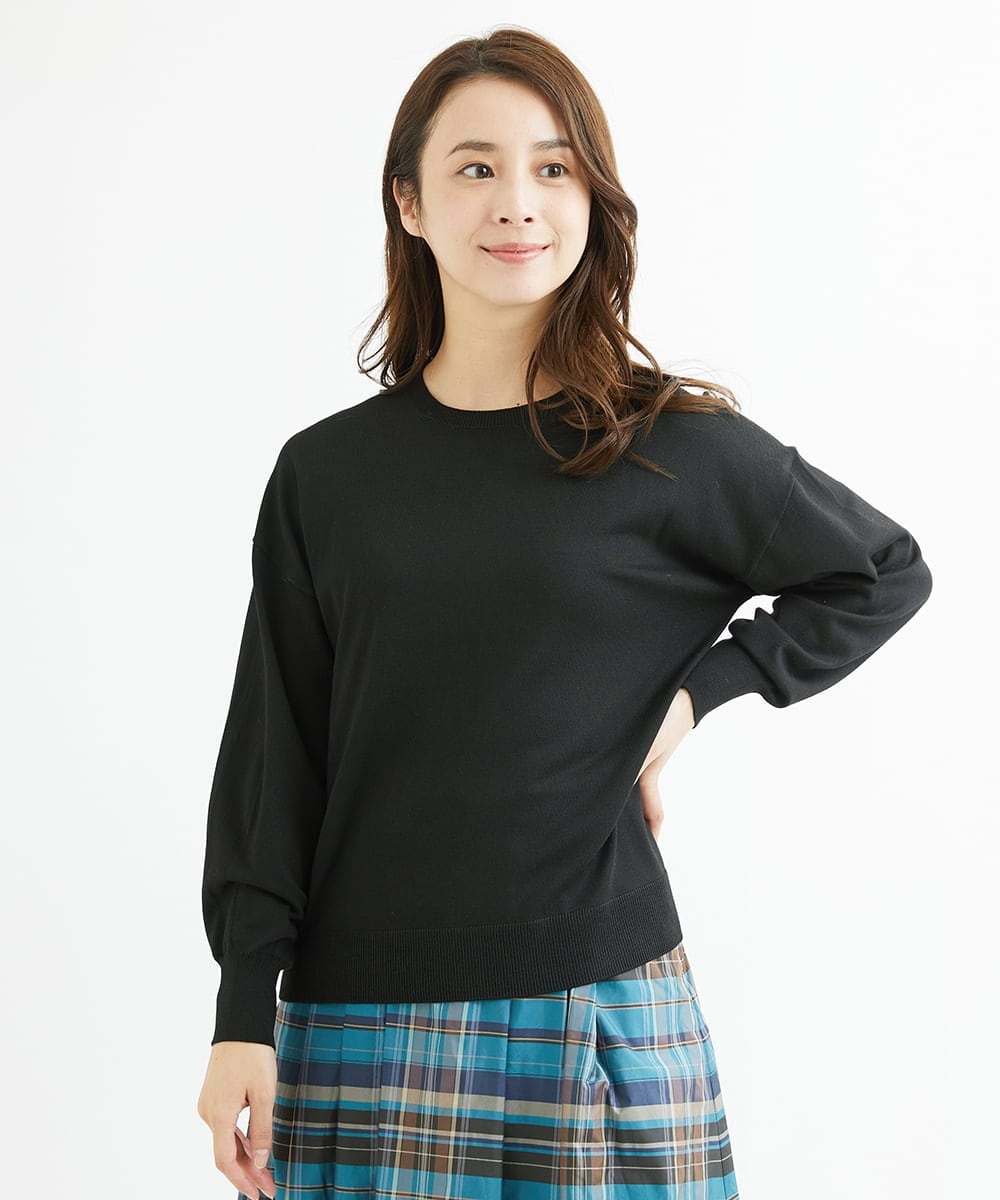 F1FAV49170 MK MICHEL KLEIN(小さいサイズ)(メゾン ドゥ サンク) 【小さいサイズ】ボトルネックニットベスト×ボリュームスリーブニット アンサンブル/洗える グリーン