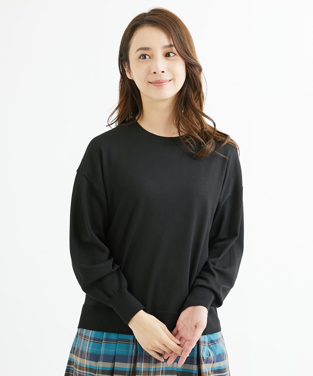 F1FAV49170 MK MICHEL KLEIN(小さいサイズ)(メゾン ドゥ サンク) 【小さいサイズ】ボトルネックニットベスト×ボリュームスリーブニット アンサンブル/洗える グリーン
