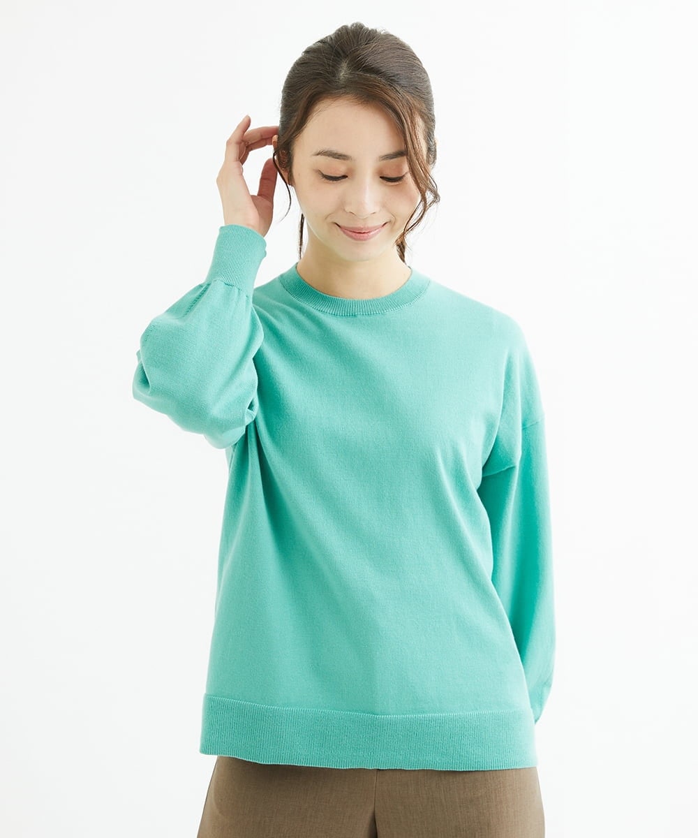 F1FAV49170 MK MICHEL KLEIN(小さいサイズ)(メゾン ドゥ サンク) 【小さいサイズ】ボトルネックニットベスト×ボリュームスリーブニット アンサンブル/洗える グリーン