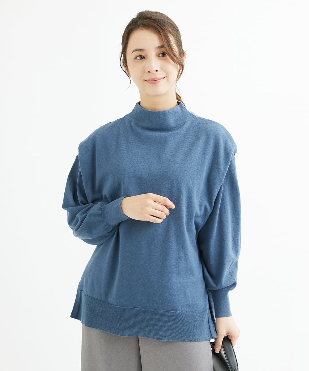F1FAV49170 MK MICHEL KLEIN(小さいサイズ)(メゾン ドゥ サンク) 【小さいサイズ】ボトルネックニットベスト×ボリュームスリーブニット アンサンブル/洗える グリーン
