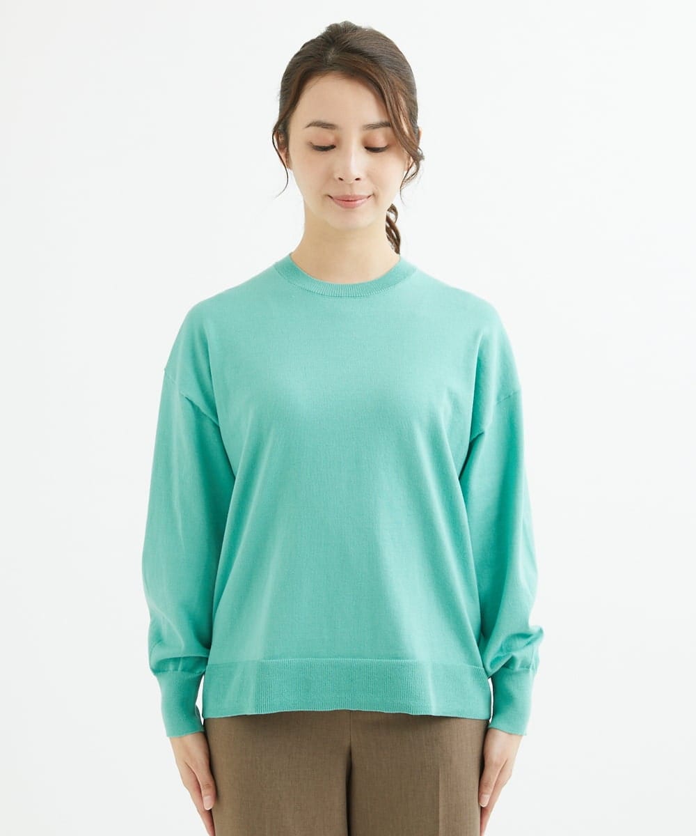 F1FAV49170 MK MICHEL KLEIN(小さいサイズ)(メゾン ドゥ サンク) 【小さいサイズ】ボトルネックニットベスト×ボリュームスリーブニット アンサンブル/洗える グリーン