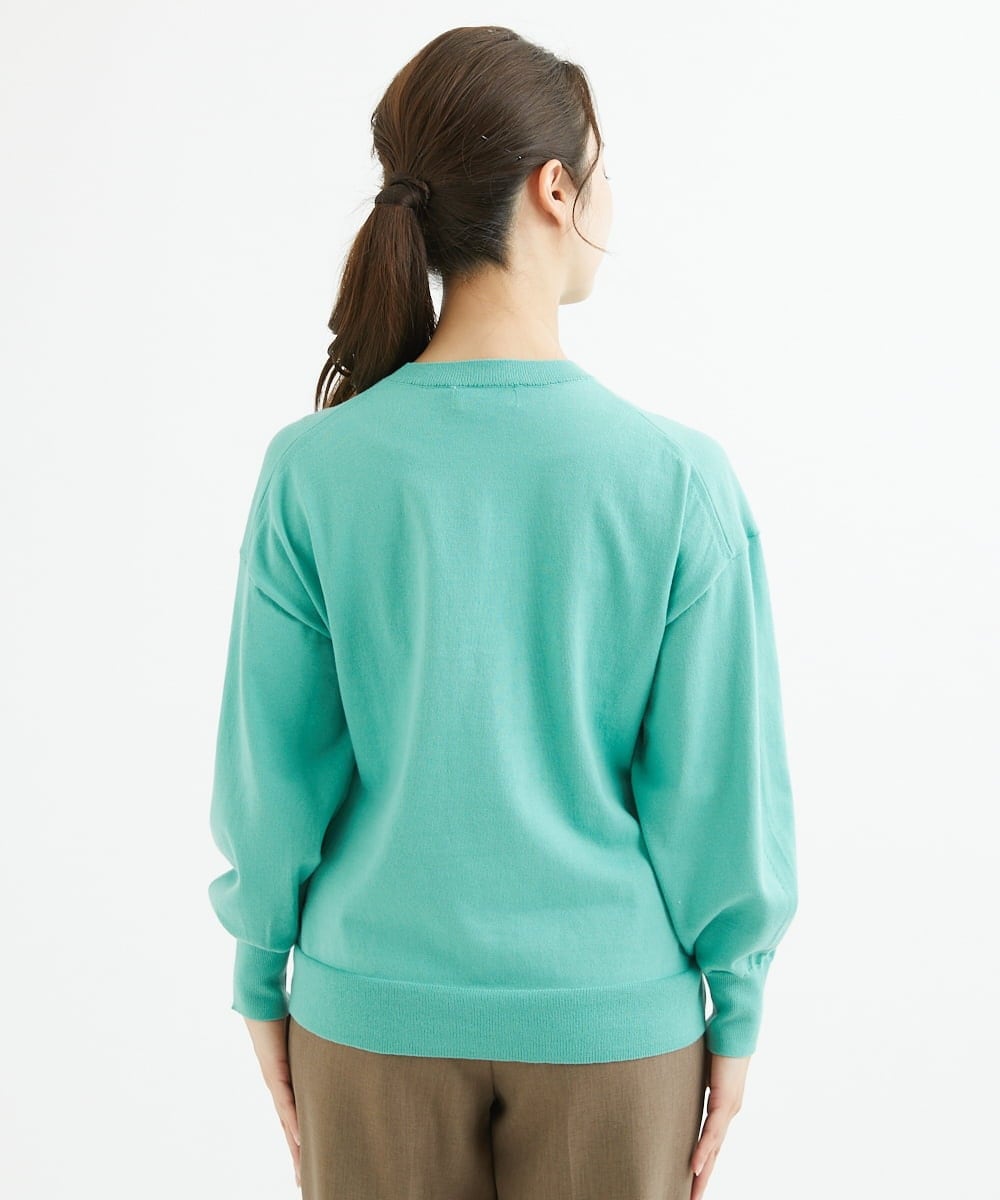 F1FAV49170 MK MICHEL KLEIN(小さいサイズ)(メゾン ドゥ サンク) 【小さいサイズ】ボトルネックニットベスト×ボリュームスリーブニット アンサンブル/洗える グリーン