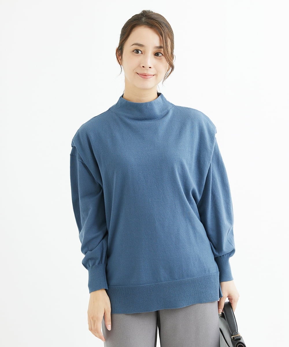 F1FAV49170 MK MICHEL KLEIN(小さいサイズ)(メゾン ドゥ サンク) 【小さいサイズ】ボトルネックニットベスト×ボリュームスリーブニット アンサンブル/洗える グリーン