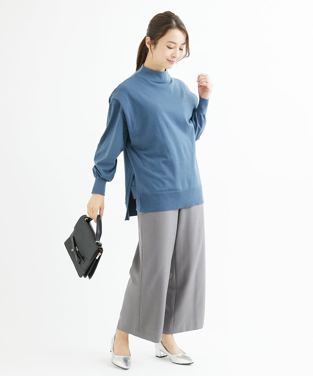 F1FAV49170 MK MICHEL KLEIN(小さいサイズ)(メゾン ドゥ サンク) 【小さいサイズ】ボトルネックニットベスト×ボリュームスリーブニット アンサンブル/洗える グリーン