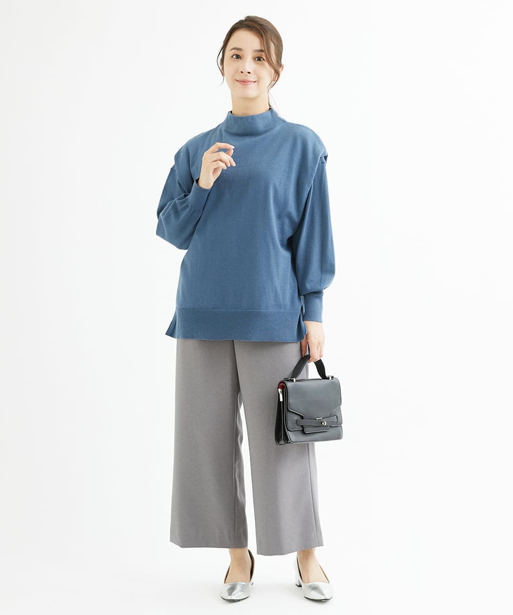 F1FAV49170 MK MICHEL KLEIN(小さいサイズ)(メゾン ドゥ サンク) 【小さいサイズ】ボトルネックニットベスト×ボリュームスリーブニット アンサンブル/洗える グリーン