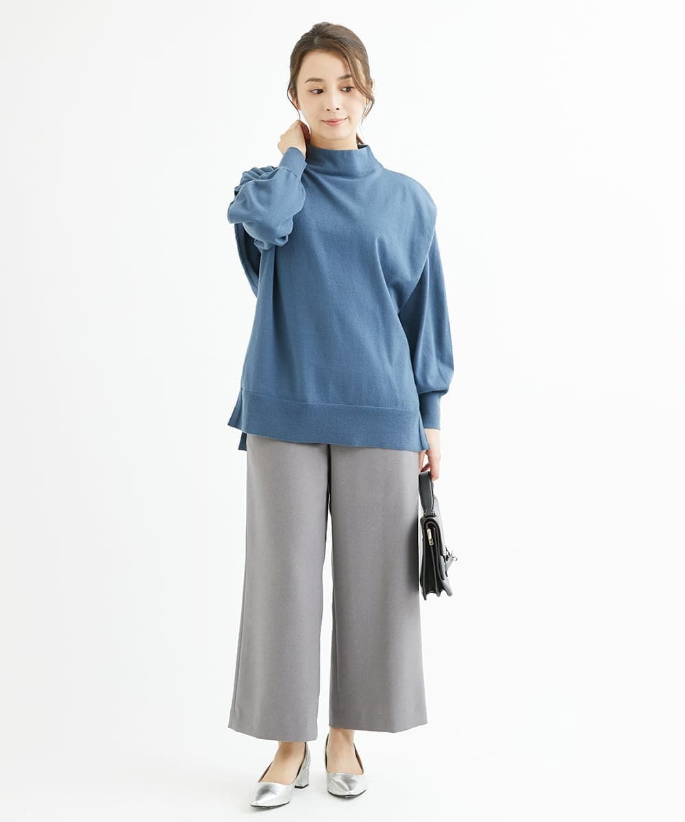 F1FAV49170 MK MICHEL KLEIN(小さいサイズ)(メゾン ドゥ サンク) 【小さいサイズ】ボトルネックニットベスト×ボリュームスリーブニット アンサンブル/洗える グリーン