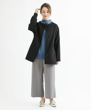F1FAV49170 MK MICHEL KLEIN(小さいサイズ)(メゾン ドゥ サンク) 【小さいサイズ】ボトルネックニットベスト×ボリュームスリーブニット アンサンブル/洗える グリーン