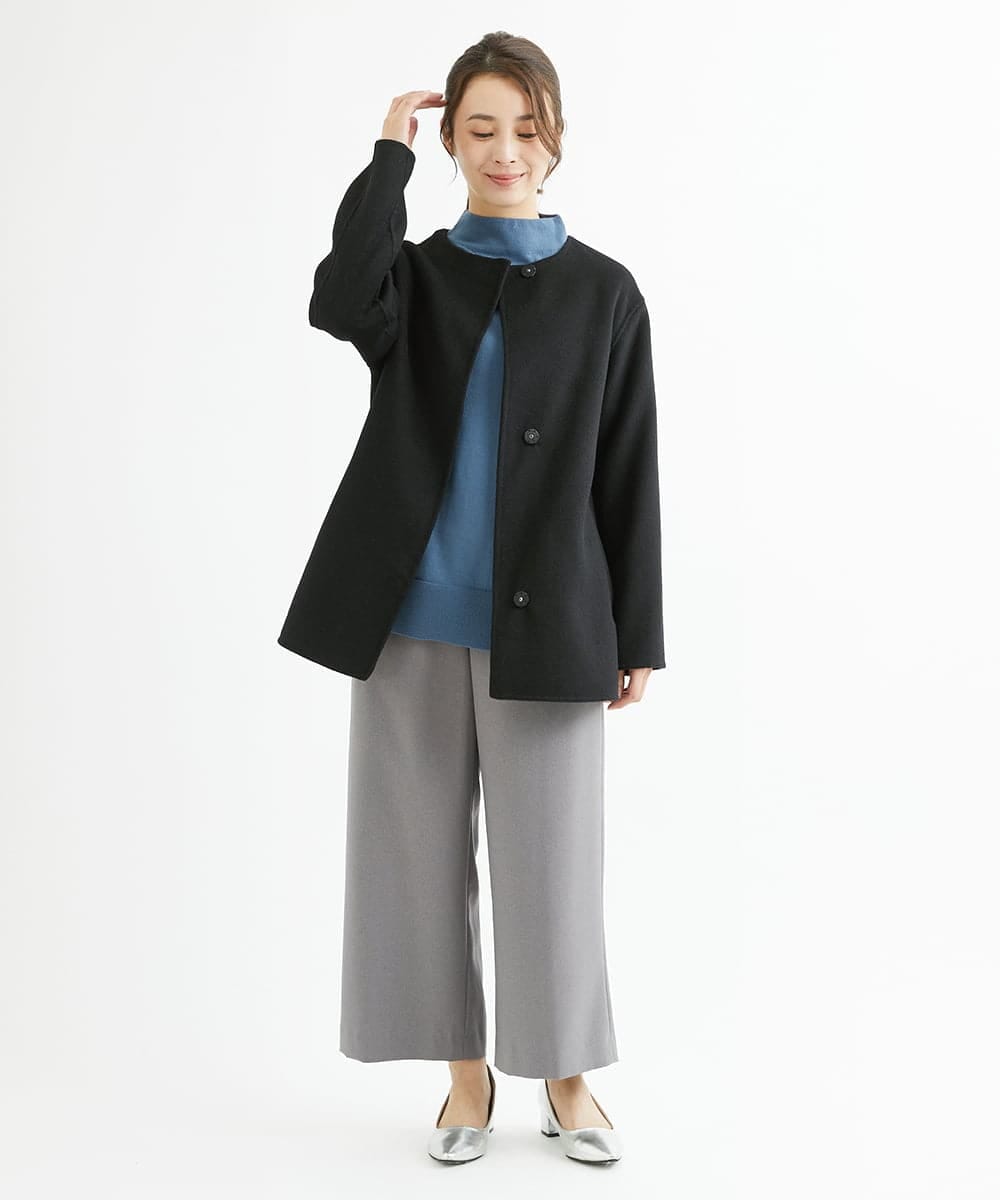 F1FAV49170 MK MICHEL KLEIN(小さいサイズ)(メゾン ドゥ サンク) 【小さいサイズ】ボトルネックニットベスト×ボリュームスリーブニット アンサンブル/洗える グリーン
