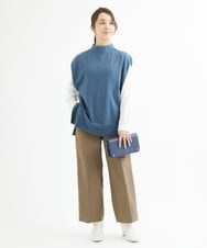 F1FAV49170 MK MICHEL KLEIN(小さいサイズ)(メゾン ドゥ サンク) 【小さいサイズ】ボトルネックニットベスト×ボリュームスリーブニット アンサンブル/洗える グリーン