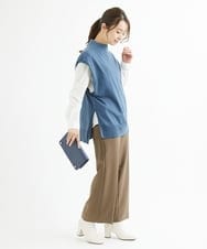 F1FAV49170 MK MICHEL KLEIN(小さいサイズ)(メゾン ドゥ サンク) 【小さいサイズ】ボトルネックニットベスト×ボリュームスリーブニット アンサンブル/洗える グリーン