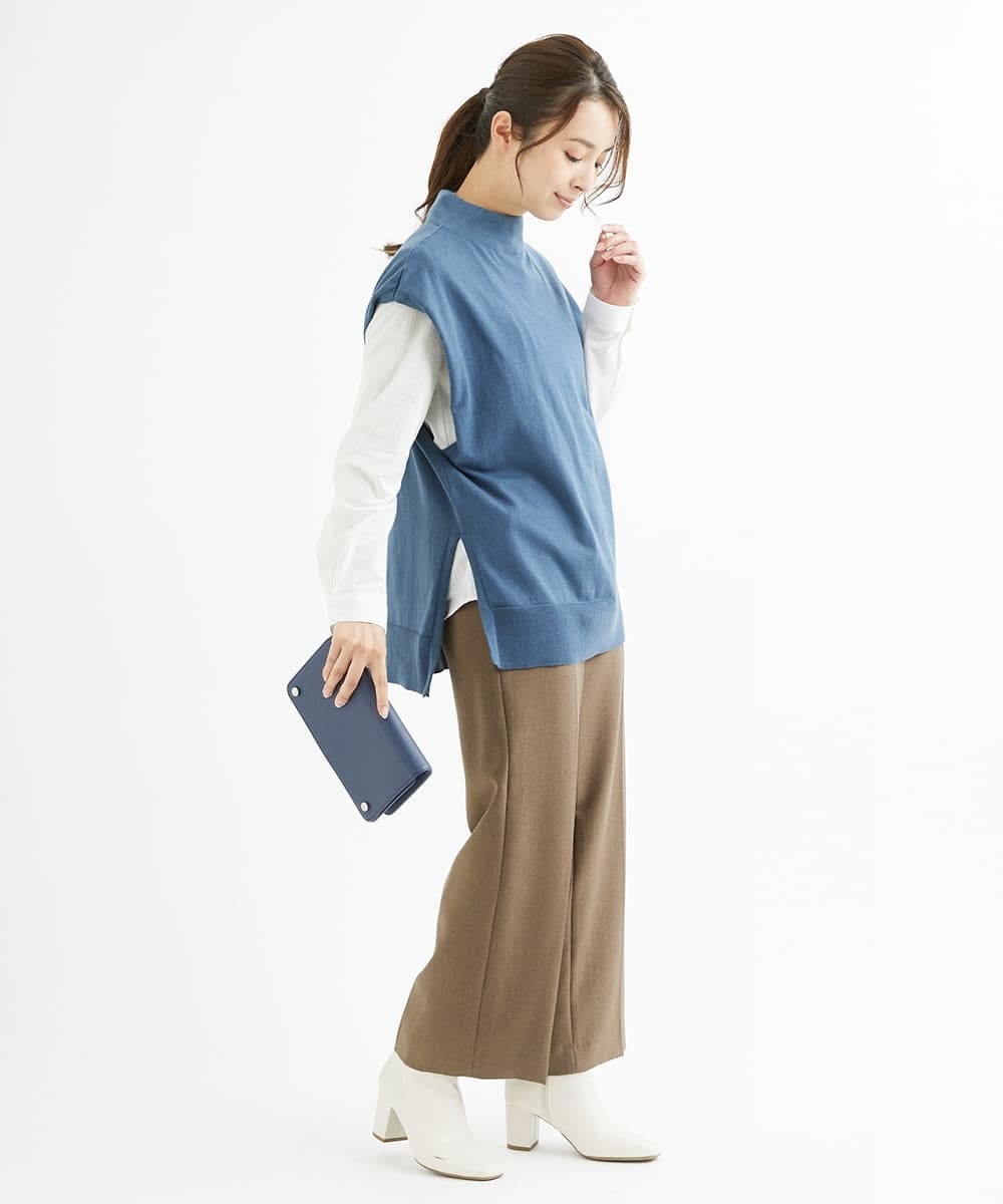 F1FAV49170 MK MICHEL KLEIN(小さいサイズ)(メゾン ドゥ サンク) 【小さいサイズ】ボトルネックニットベスト×ボリュームスリーブニット アンサンブル/洗える グリーン
