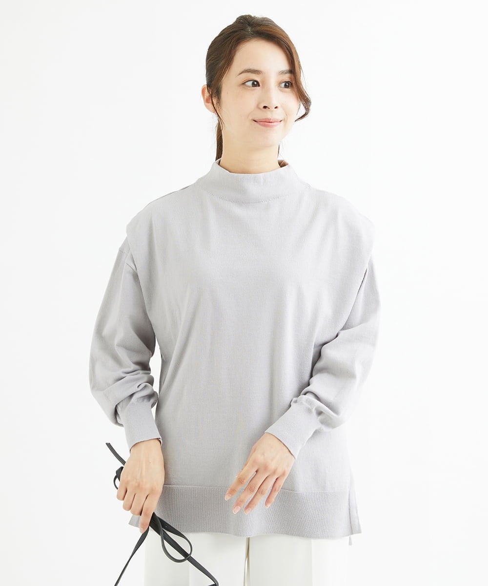 F1FAV49170 MK MICHEL KLEIN(小さいサイズ)(メゾン ドゥ サンク) 【小さいサイズ】ボトルネックニットベスト×ボリュームスリーブニット アンサンブル/洗える グリーン