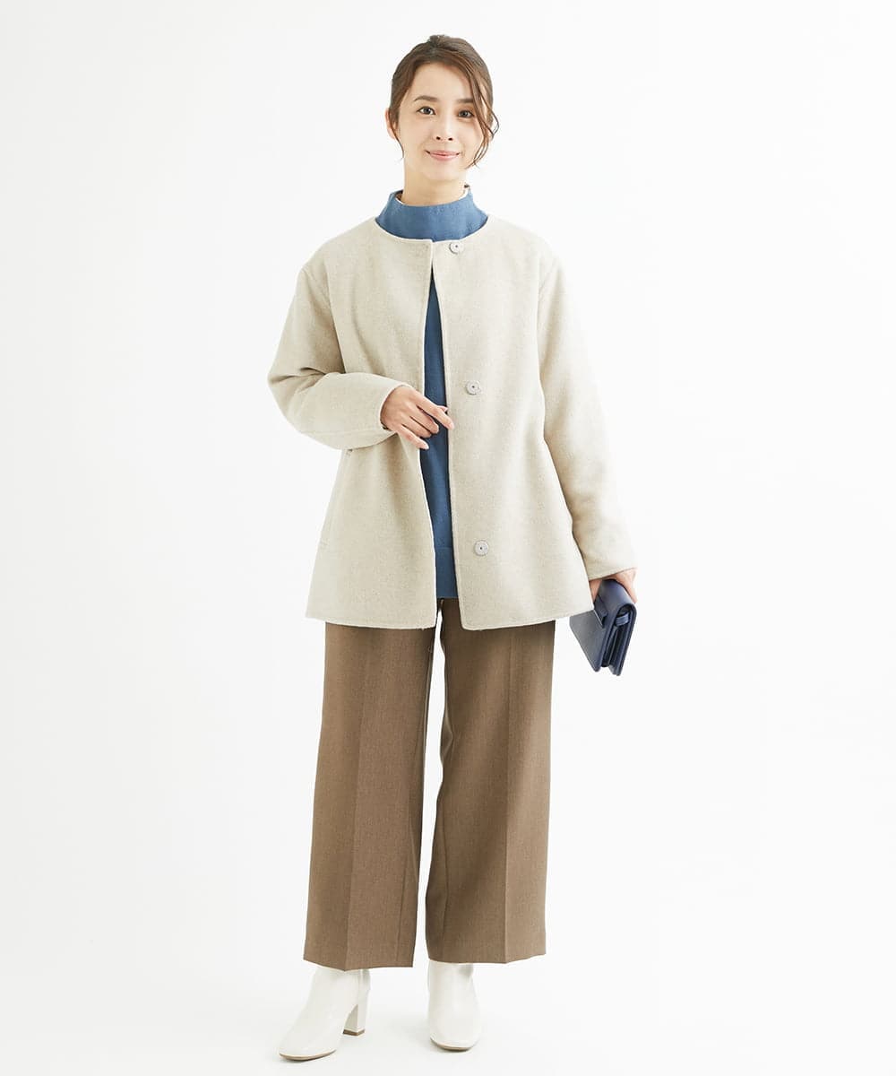 F1FAV49170 MK MICHEL KLEIN(小さいサイズ)(メゾン ドゥ サンク) 【小さいサイズ】ボトルネックニットベスト×ボリュームスリーブニット アンサンブル/洗える グリーン