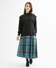 F1FAV49170 MK MICHEL KLEIN(小さいサイズ)(メゾン ドゥ サンク) 【小さいサイズ】ボトルネックニットベスト×ボリュームスリーブニット アンサンブル/洗える グリーン
