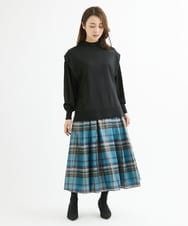 F1FAV49170 MK MICHEL KLEIN(小さいサイズ)(メゾン ドゥ サンク) 【小さいサイズ】ボトルネックニットベスト×ボリュームスリーブニット アンサンブル/洗える グリーン