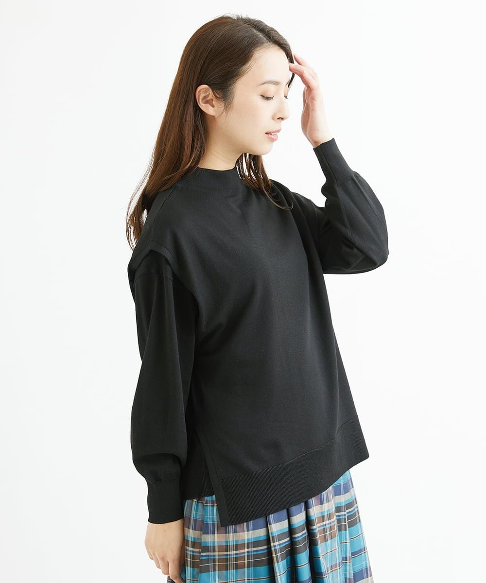 F1FAV49170 MK MICHEL KLEIN(小さいサイズ)(メゾン ドゥ サンク) 【小さいサイズ】ボトルネックニットベスト×ボリュームスリーブニット アンサンブル/洗える グリーン