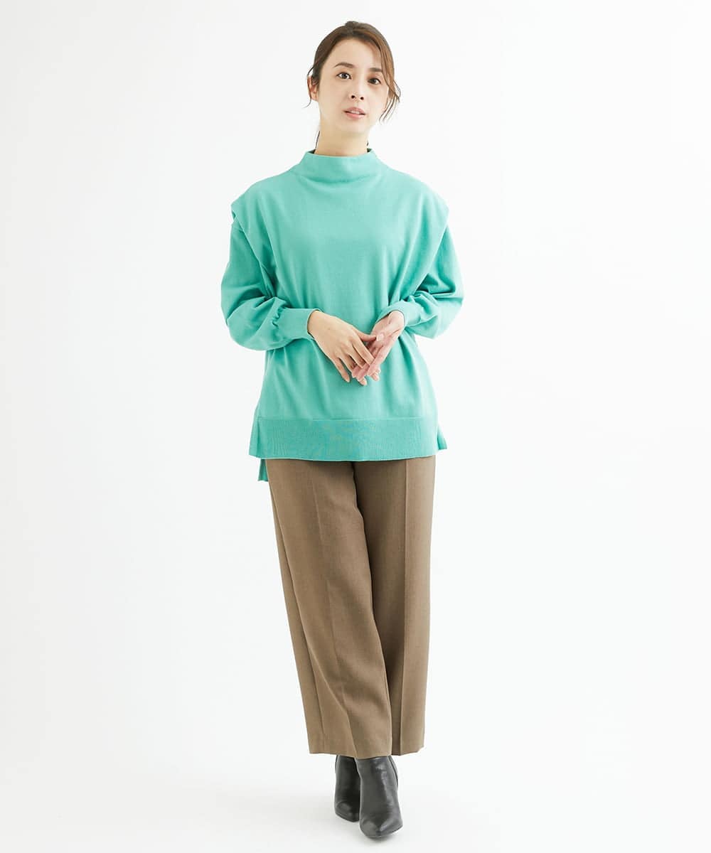 F1FAV49170 MK MICHEL KLEIN(小さいサイズ)(メゾン ドゥ サンク) 【小さいサイズ】ボトルネックニットベスト×ボリュームスリーブニット アンサンブル/洗える グリーン