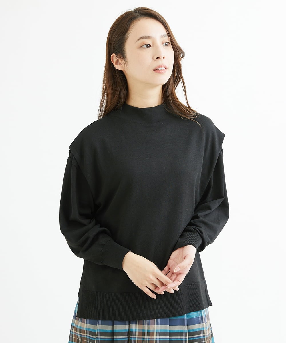 F1FAV49170 MK MICHEL KLEIN(小さいサイズ)(メゾン ドゥ サンク) 【小さいサイズ】ボトルネックニットベスト×ボリュームスリーブニット アンサンブル/洗える グリーン