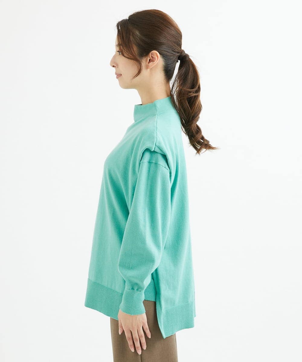 F1FAV49170 MK MICHEL KLEIN(小さいサイズ)(メゾン ドゥ サンク) 【小さいサイズ】ボトルネックニットベスト×ボリュームスリーブニット アンサンブル/洗える グリーン