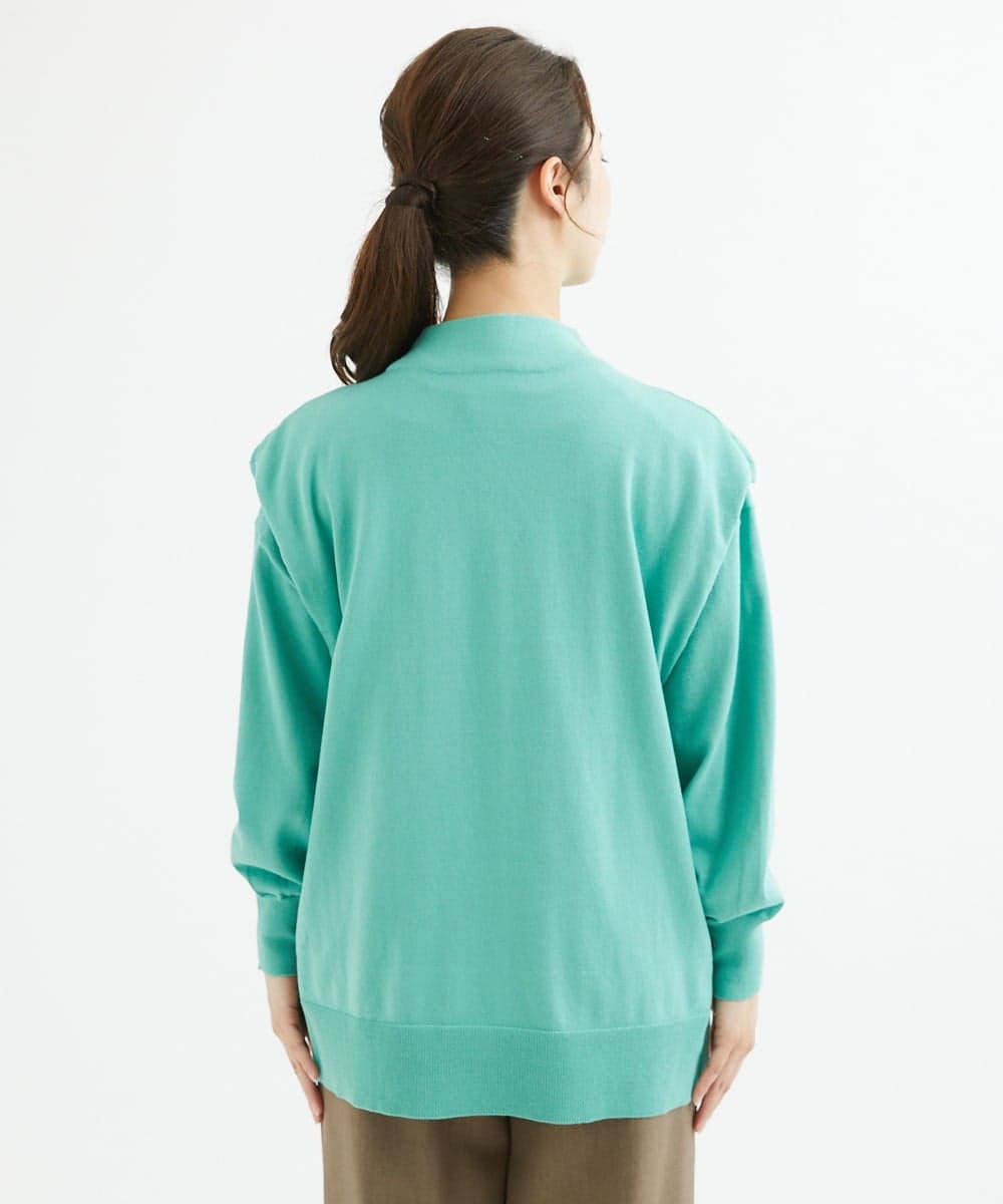 F1FAV49170 MK MICHEL KLEIN(小さいサイズ)(メゾン ドゥ サンク) 【小さいサイズ】ボトルネックニットベスト×ボリュームスリーブニット アンサンブル/洗える グリーン