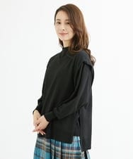 F1FAV49170 MK MICHEL KLEIN(小さいサイズ)(メゾン ドゥ サンク) 【小さいサイズ】ボトルネックニットベスト×ボリュームスリーブニット アンサンブル/洗える ブラック