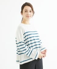 F1FAV52130 MK MICHEL KLEIN(小さいサイズ)(メゾン ドゥ サンク) 【小さいサイズ】カラーボーダー柄ニット/洗える グリーン