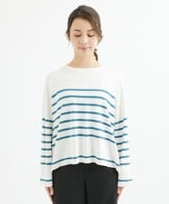 F1FAV52130 MK MICHEL KLEIN(小さいサイズ)(メゾン ドゥ サンク) 【小さいサイズ】カラーボーダー柄ニット/洗える グリーン
