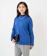 F1FBD50120 MK MICHEL KLEIN(小さいサイズ)(メゾン ドゥ サンク) 【小さいサイズ】配色レイヤードデザインニット/洗える ブルー