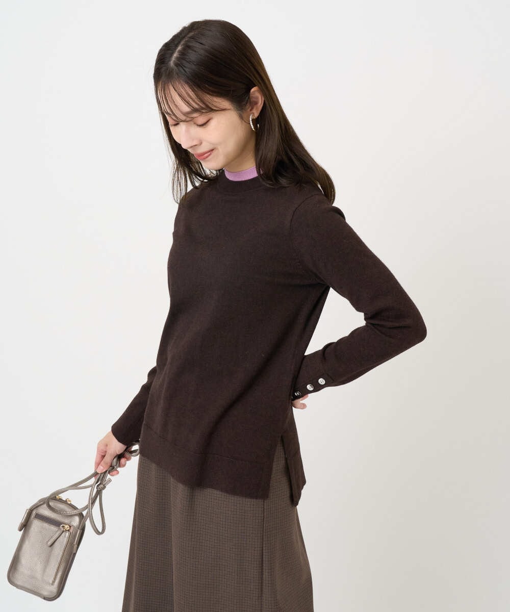 F1FBD50120 MK MICHEL KLEIN(小さいサイズ)(メゾン ドゥ サンク) 【小さいサイズ】配色レイヤードデザインニット/洗える グレー