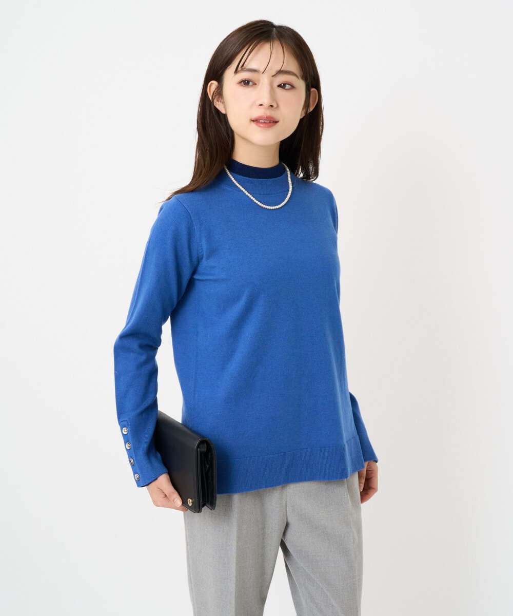 F1FBD50120 MK MICHEL KLEIN(小さいサイズ)(メゾン ドゥ サンク) 【小さいサイズ】配色レイヤードデザインニット/洗える グレー