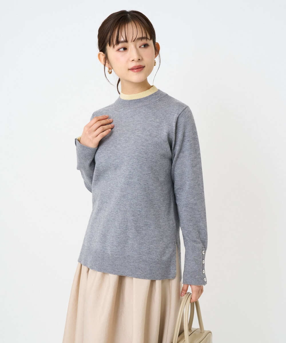 F1FBD50120 MK MICHEL KLEIN(小さいサイズ)(メゾン ドゥ サンク) 【小さいサイズ】配色レイヤードデザインニット/洗える グレー