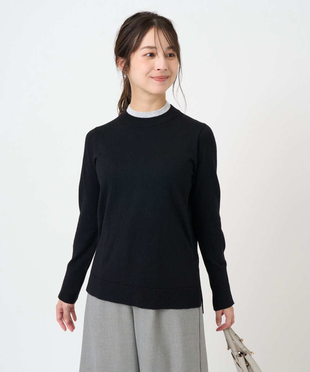 F1FBD50120 MK MICHEL KLEIN(小さいサイズ)(メゾン ドゥ サンク) 【小さいサイズ】配色レイヤードデザインニット/洗える グレー