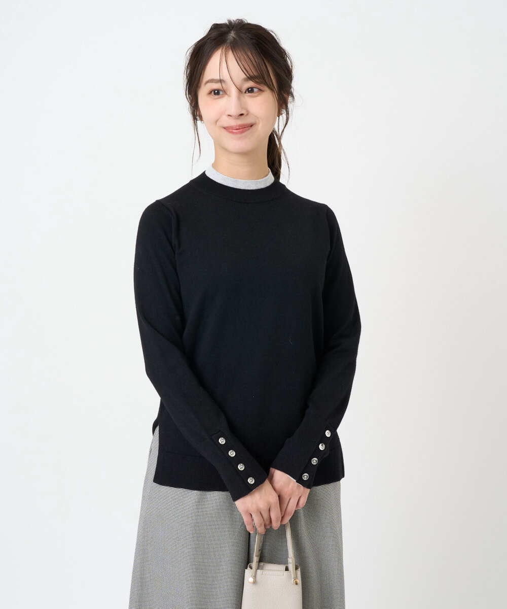 F1FBD50120 MK MICHEL KLEIN(小さいサイズ)(メゾン ドゥ サンク) 【小さいサイズ】配色レイヤードデザインニット/洗える グレー