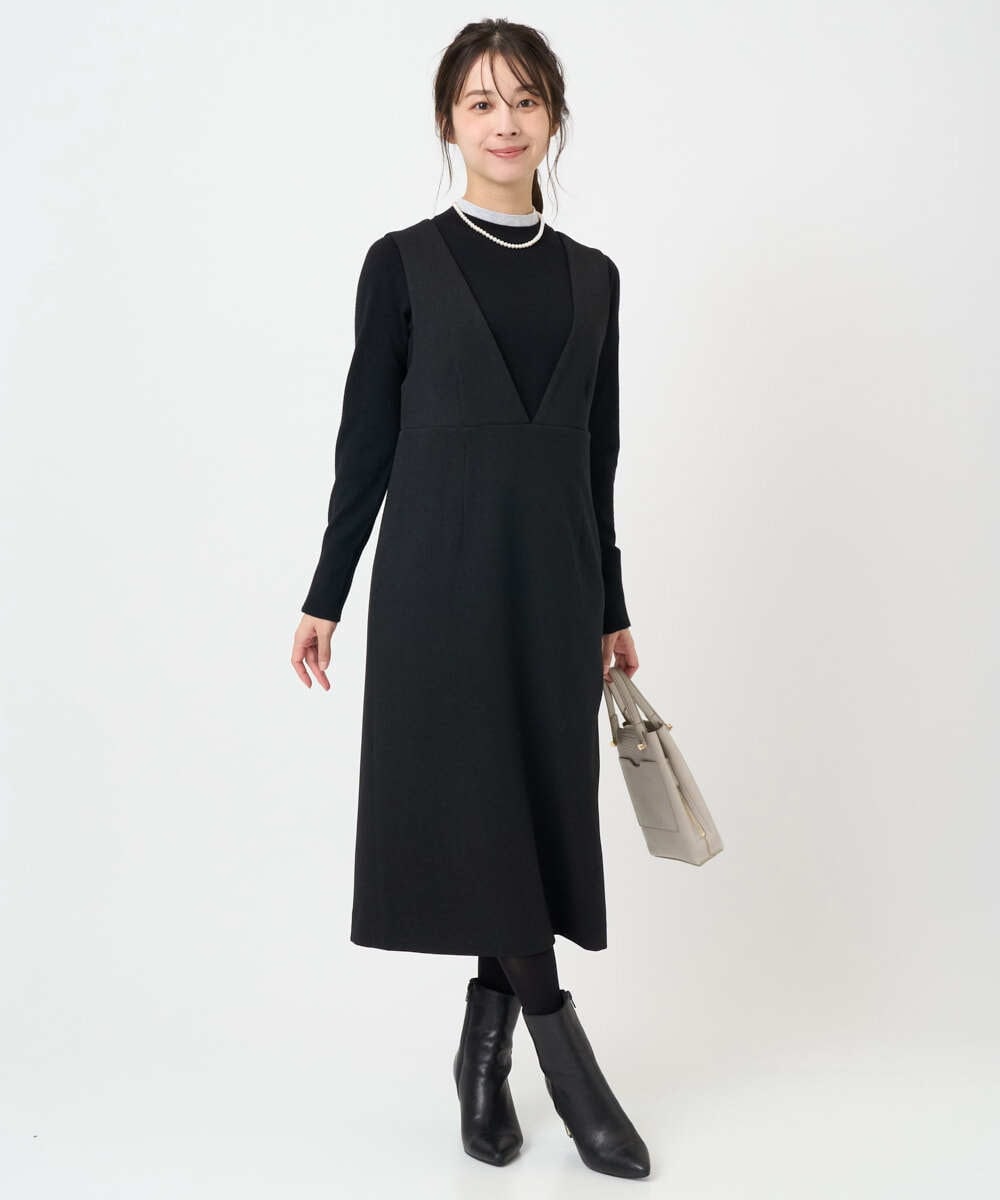 F1FBD50120 MK MICHEL KLEIN(小さいサイズ)(メゾン ドゥ サンク) 【小さいサイズ】配色レイヤードデザインニット/洗える グレー