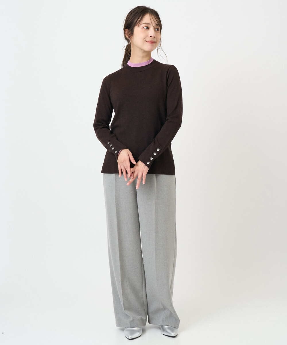 F1FBD50120 MK MICHEL KLEIN(小さいサイズ)(メゾン ドゥ サンク) 【小さいサイズ】配色レイヤードデザインニット/洗える グレー