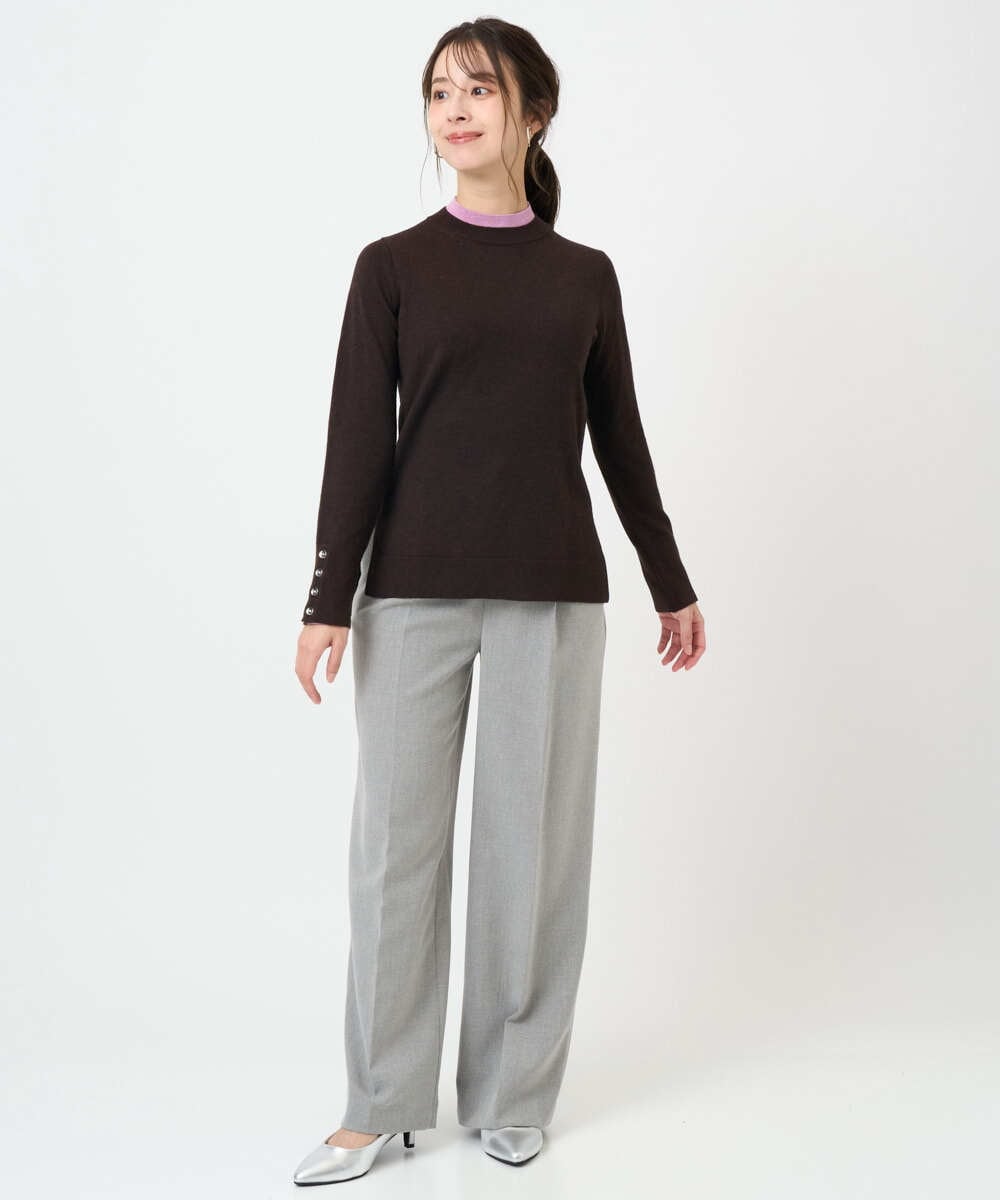 F1FBD50120 MK MICHEL KLEIN(小さいサイズ)(メゾン ドゥ サンク) 【小さいサイズ】配色レイヤードデザインニット/洗える グレー